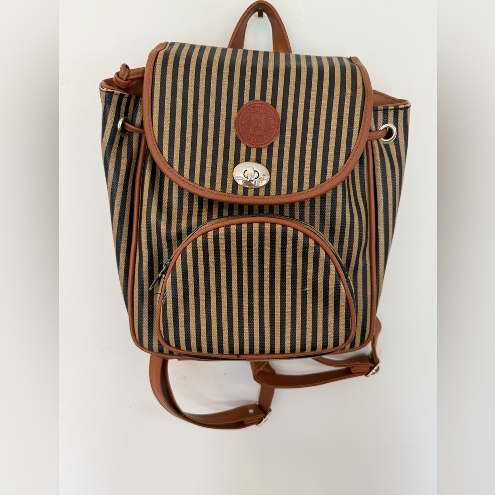 Striped Brown and Black Backpack
